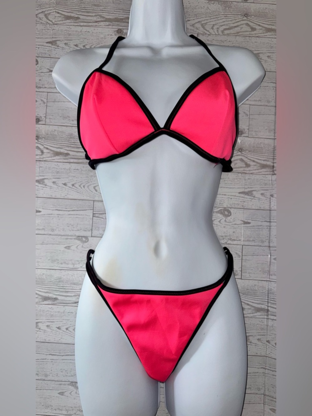 Neon Pink Bikini Top with Black Trim - size M/L